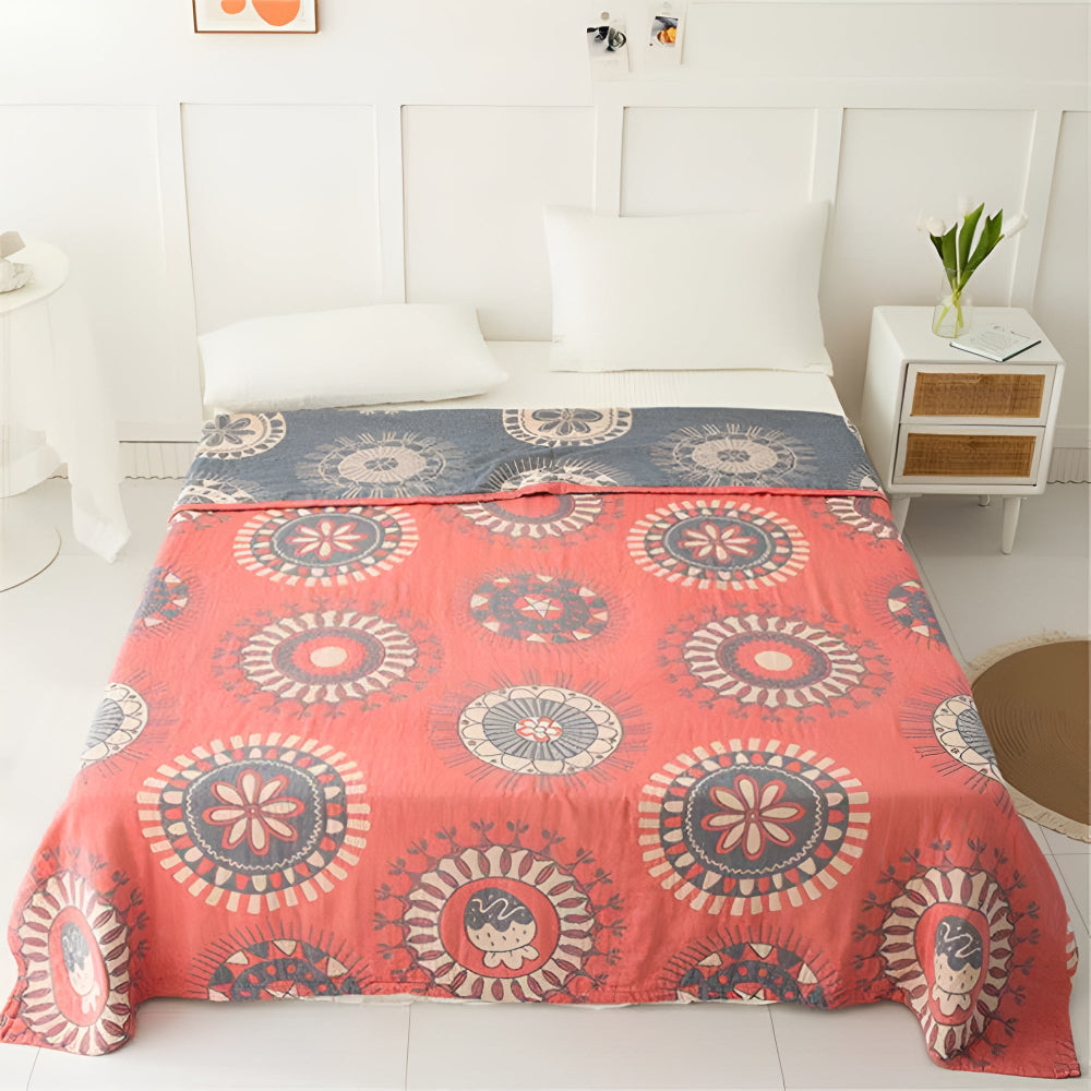 ZenKreis: Cotton Blankets Made from Cotton with Decorative Mandala Pattern & Four-Layer Gauze – for Bedroom & Lounge