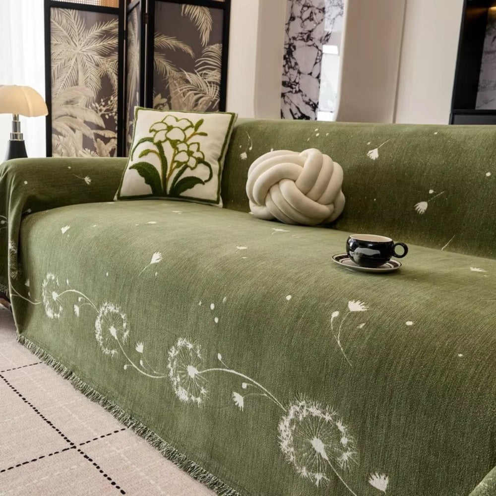 ZenLoom: Japandi Sofa Throw with Dandelion Pattern – Stylish Microfiber Sofa Cover