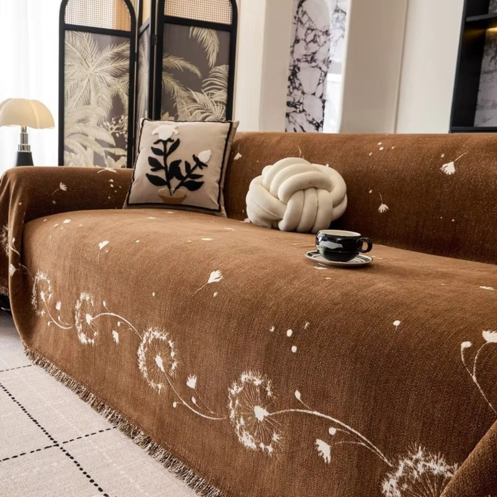 ZenLoom: Japandi Sofa Throw with Dandelion Pattern – Stylish Microfiber Sofa Cover