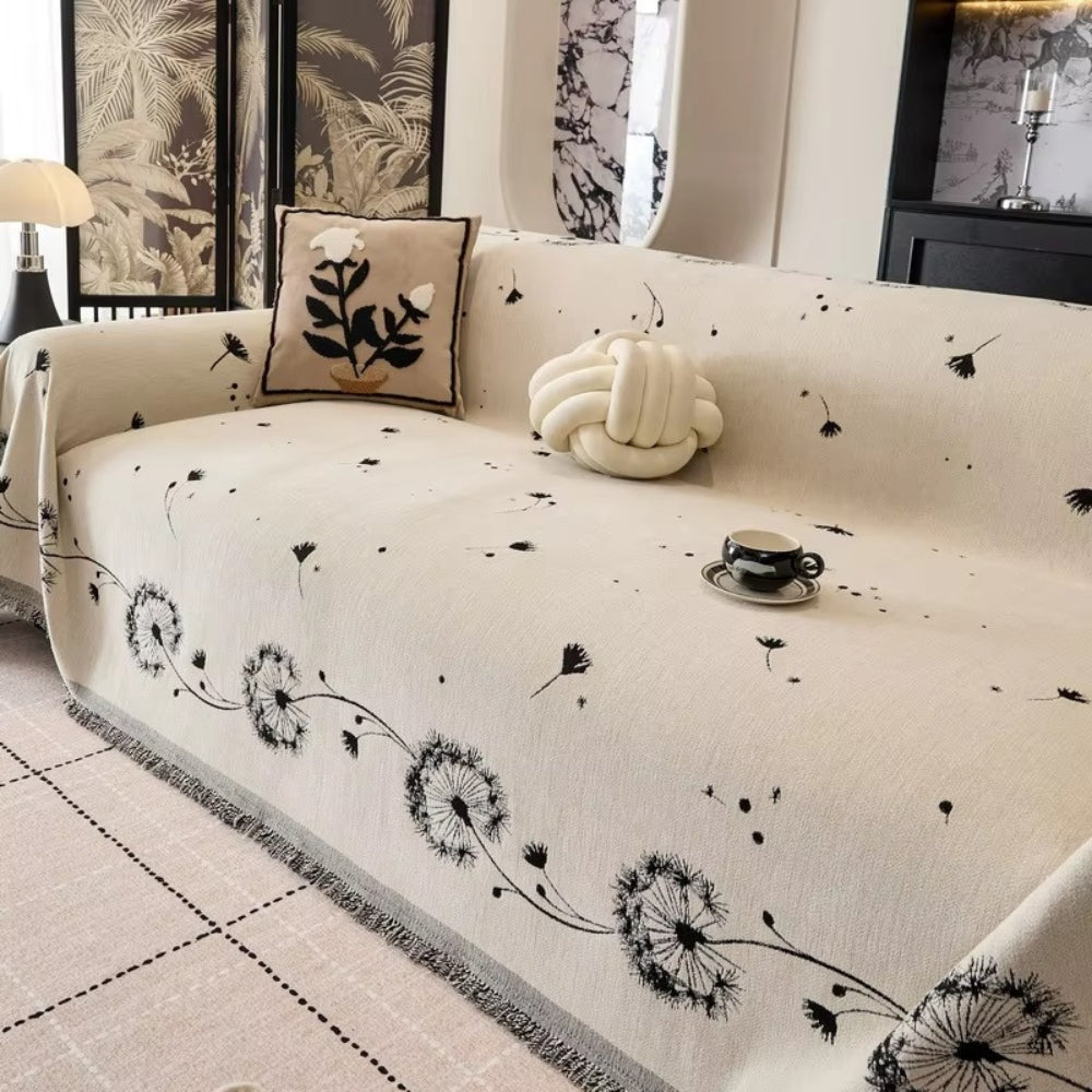 ZenLoom: Japandi Sofa Throw with Dandelion Pattern – Stylish Microfiber Sofa Cover