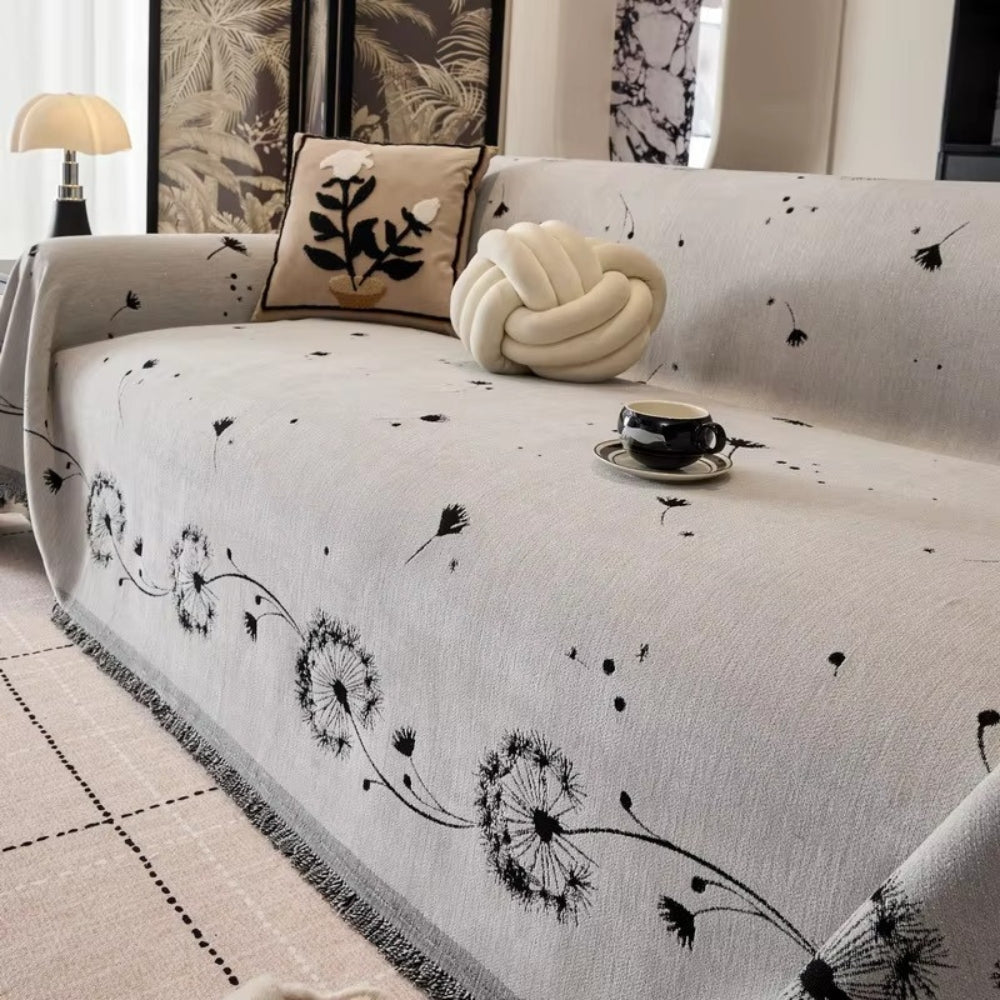 ZenLoom: Japandi Sofa Throw with Dandelion Pattern – Stylish Microfiber Sofa Cover
