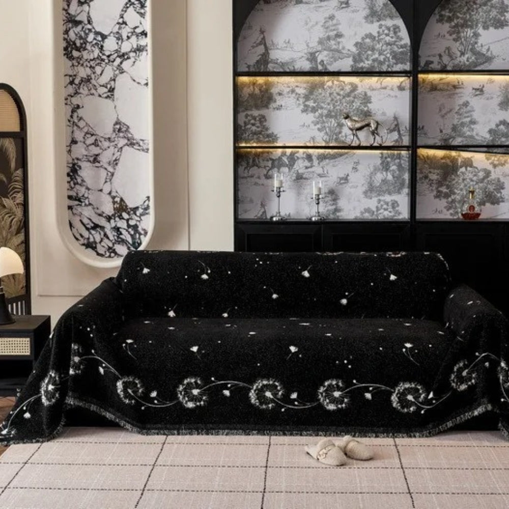 ZenLoom: Japandi Sofa Throw with Dandelion Pattern – Stylish Microfiber Sofa Cover