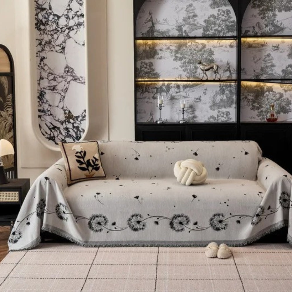 ZenLoom: Japandi Sofa Throw with Dandelion Pattern – Stylish Microfiber Sofa Cover