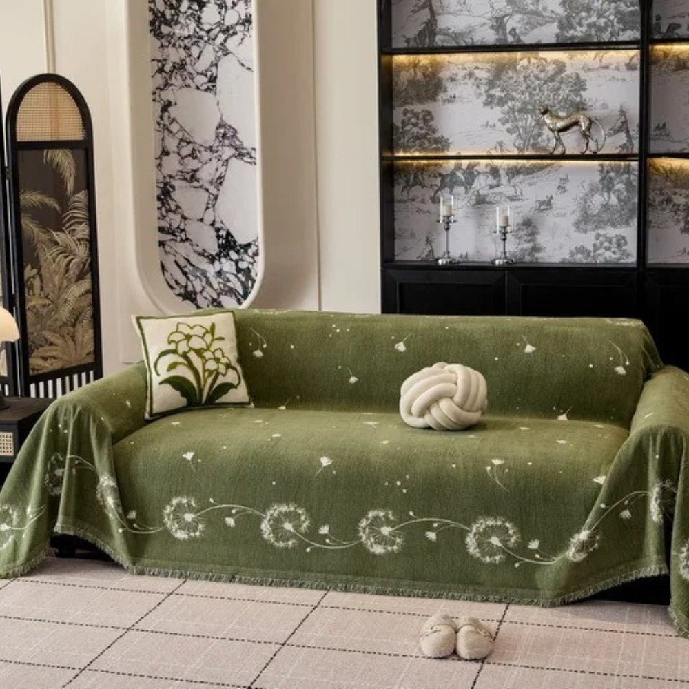 ZenLoom: Japandi Sofa Throw with Dandelion Pattern – Stylish Microfiber Sofa Cover