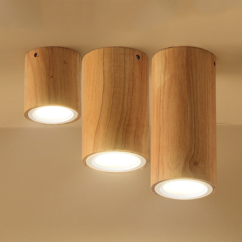 ZenLuma: Asian Wooden Cylinder Ceiling Light – LED Light for Living Room & Bedroom