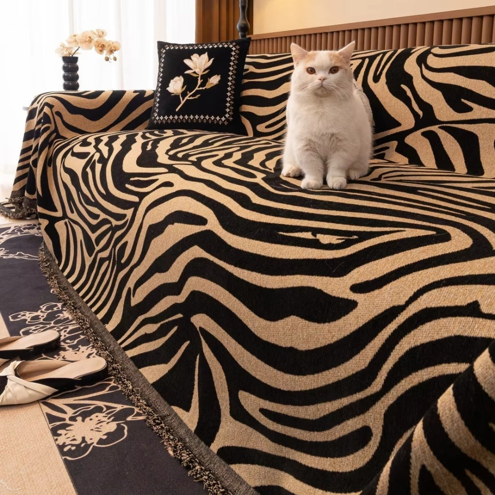 Zentara: Chenille Sofa Cover with Zebra Pattern & Jacquard Structure – for Living Room & Couch
