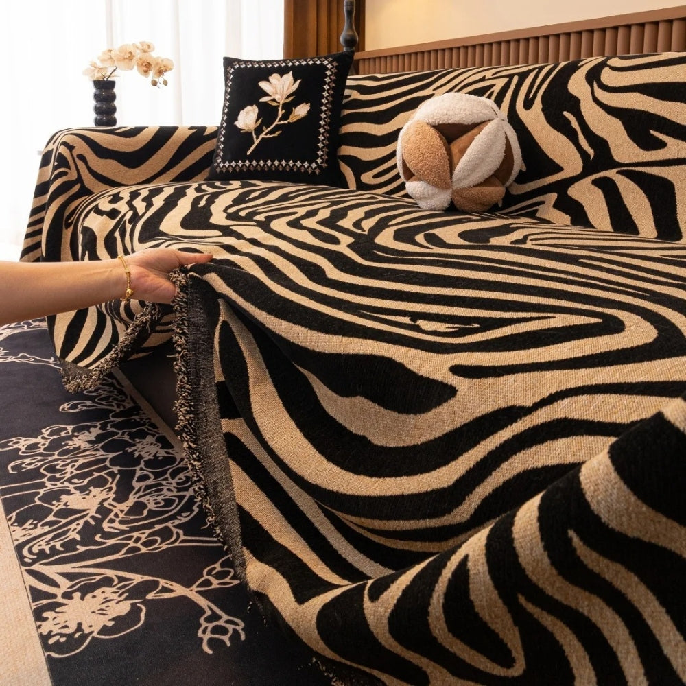 Zentara: Chenille Sofa Cover with Zebra Pattern & Jacquard Structure – for Living Room & Couch