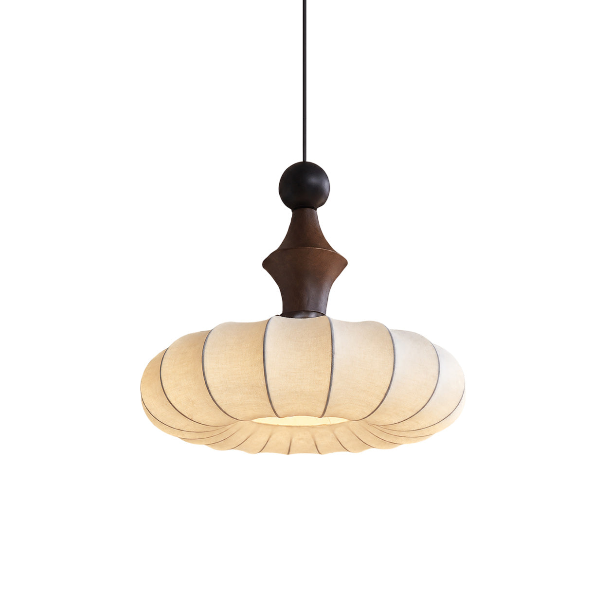 Ribbed Silk Lantern Pendant Light with Wood Cap
