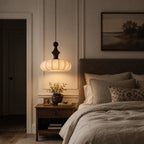 Ribbed Silk Lantern Pendant Light with Wood Cap