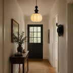 Ribbed Silk Lantern Pendant Light with Wood Cap