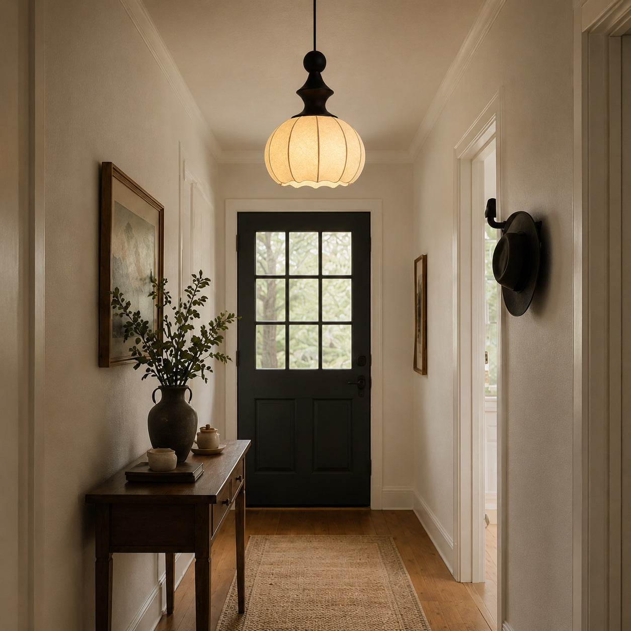 Ribbed Silk Lantern Pendant Light with Wood Cap