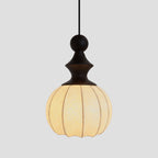Ribbed Silk Lantern Pendant Light with Wood Cap