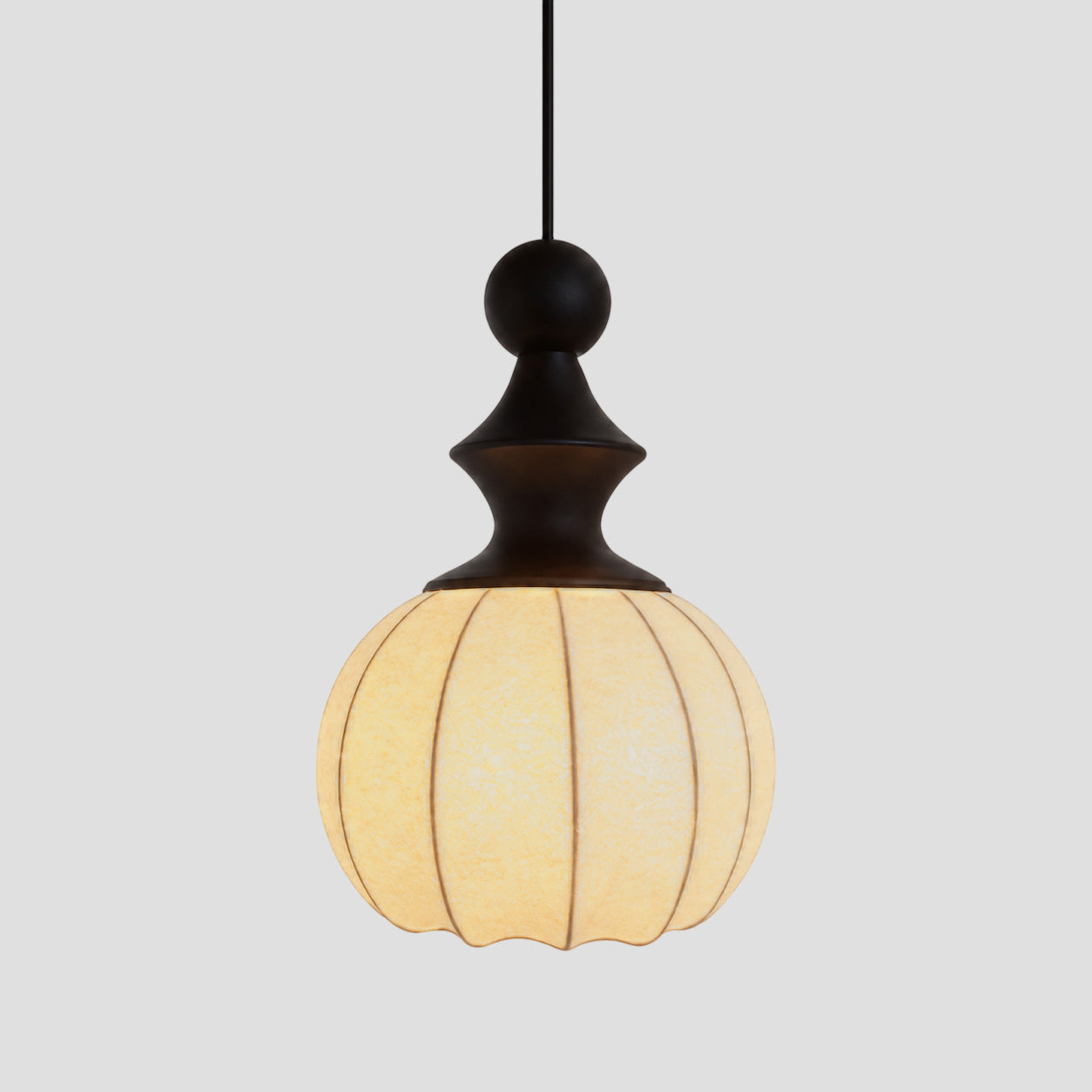 Ribbed Silk Lantern Pendant Light with Wood Cap