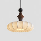 Ribbed Silk Lantern Pendant Light with Wood Cap
