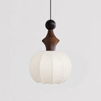 Ribbed Silk Lantern Pendant Light with Wood Cap