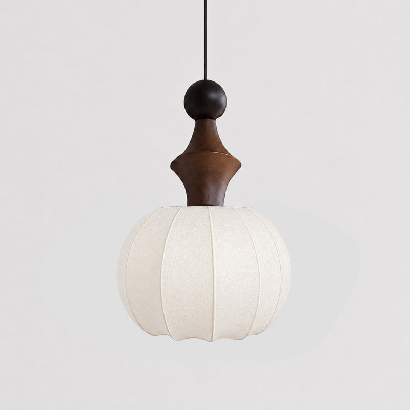 Ribbed Silk Lantern Pendant Light with Wood Cap