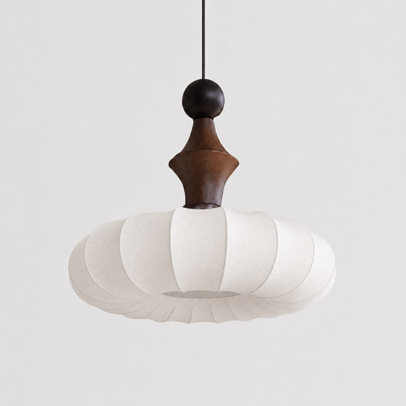 Ribbed Silk Lantern Pendant Light with Wood Cap