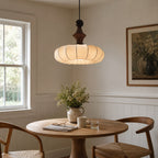 Ribbed Silk Lantern Pendant Light with Wood Cap