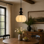 Ribbed Silk Lantern Pendant Light with Wood Cap