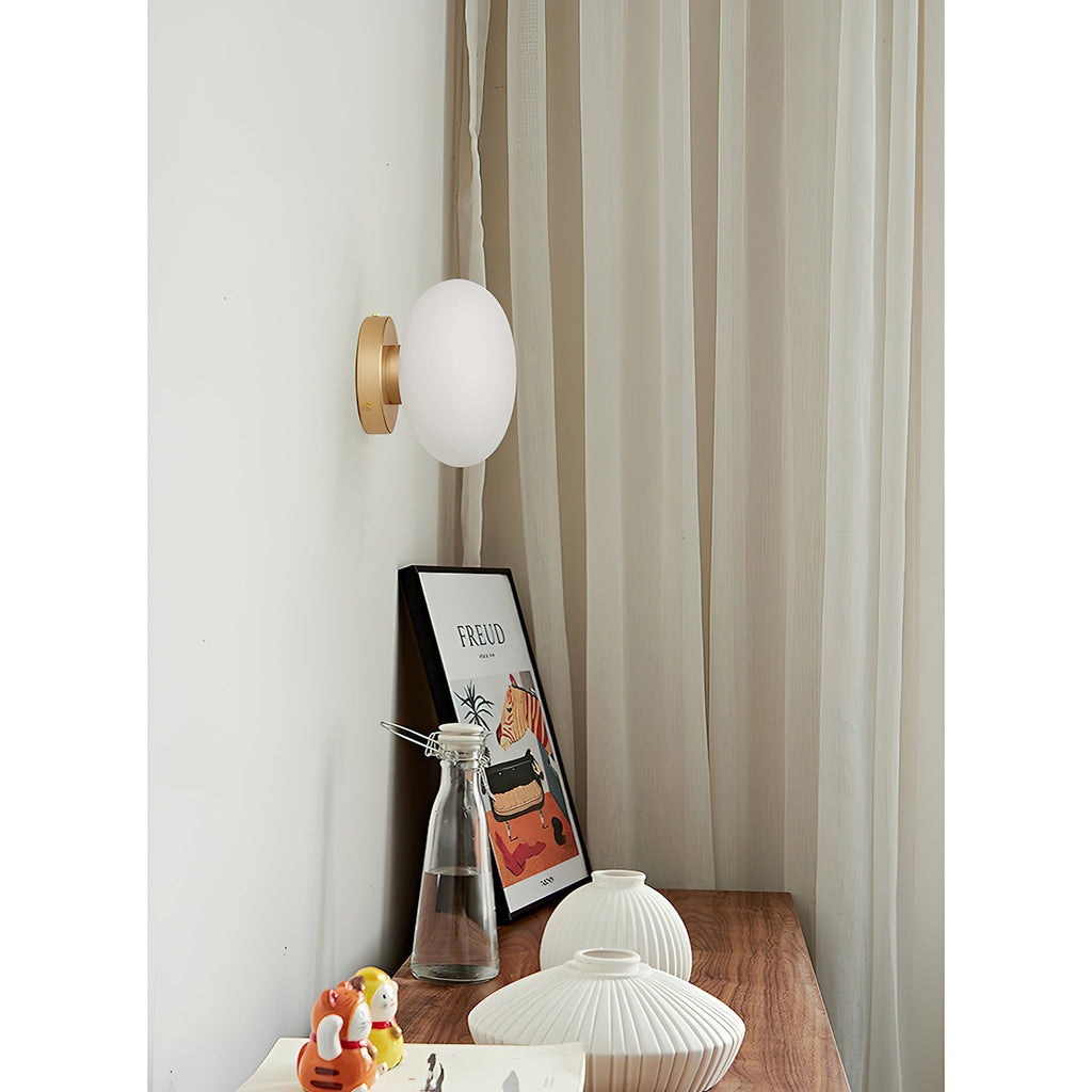 Jewel-Style White Glass Wall Sconce on Colored Base