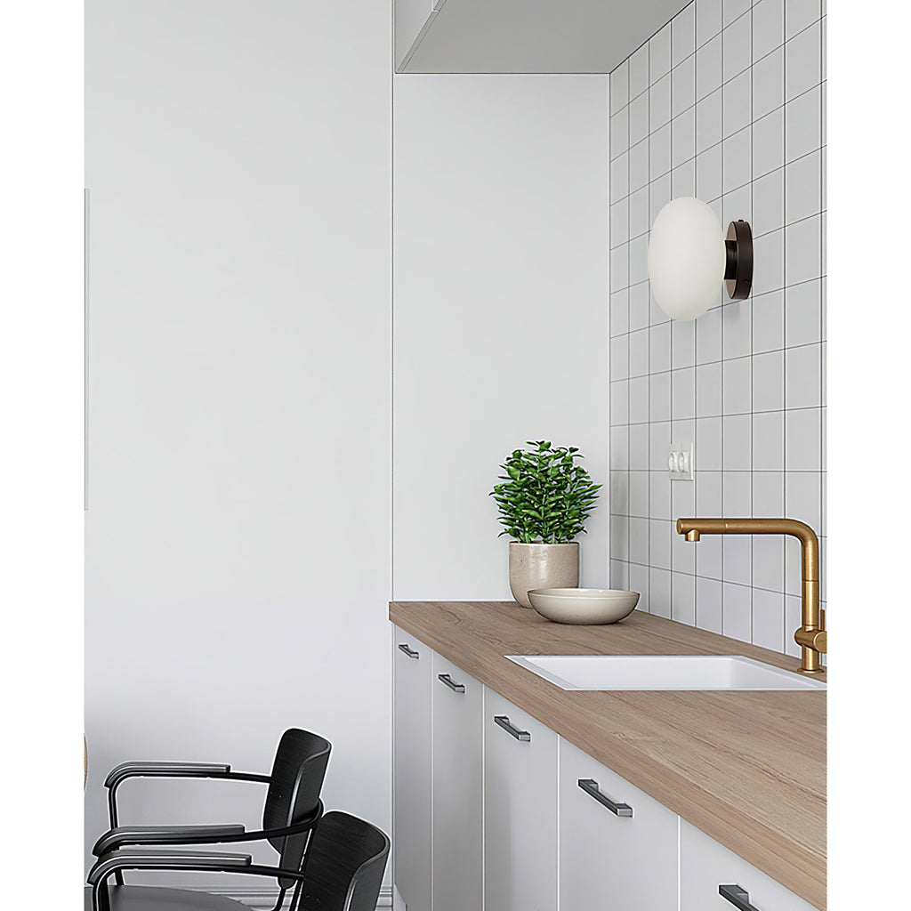 Jewel-Style White Glass Wall Sconce on Colored Base