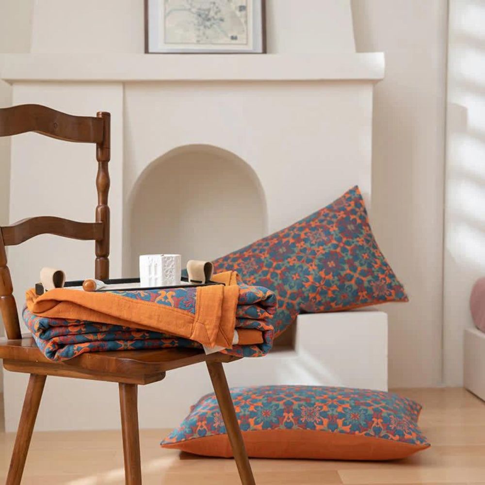 Citrus Sunrise: Six-Layer Organic Cotton Blanket with Colorful Pattern & Soft Texture – for Bedroom & Living Room
