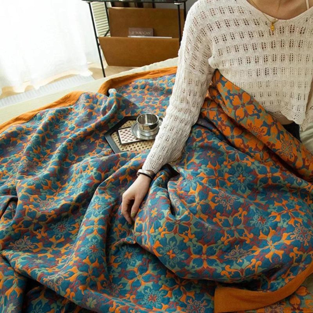 Citrus Sunrise: Six-Layer Organic Cotton Blanket with Colorful Pattern & Soft Texture – for Bedroom & Living Room