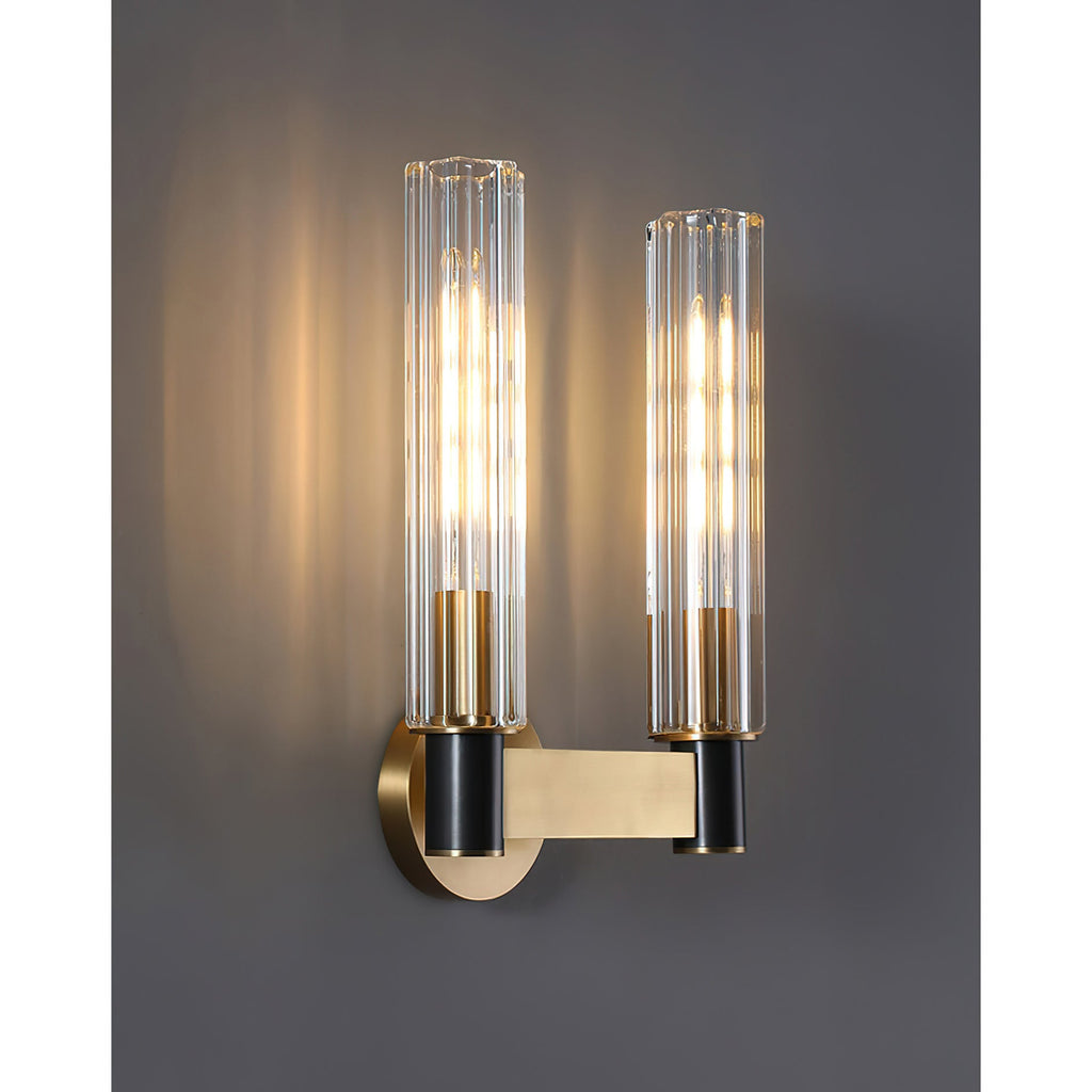 Cylinder Crystal Glass Wall Sconce with Brass Body