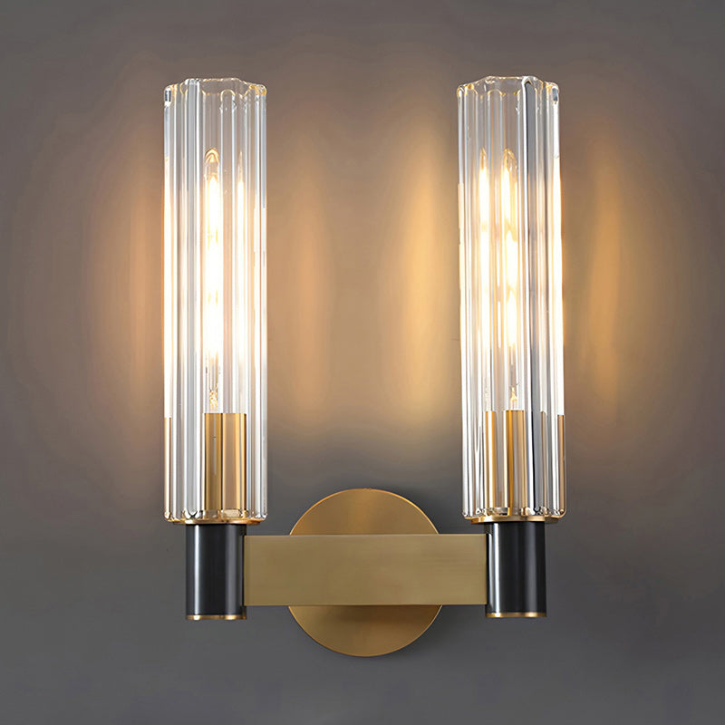 Cylinder Crystal Glass Wall Sconce with Brass Body