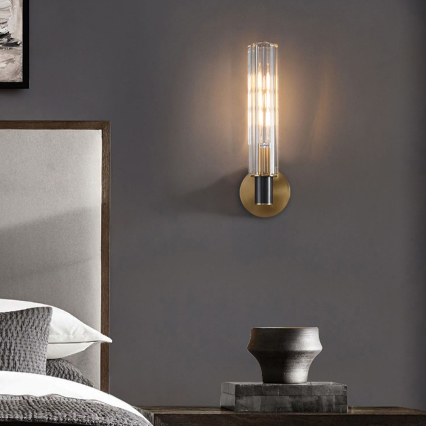 Cylinder Crystal Glass Wall Sconce with Brass Body