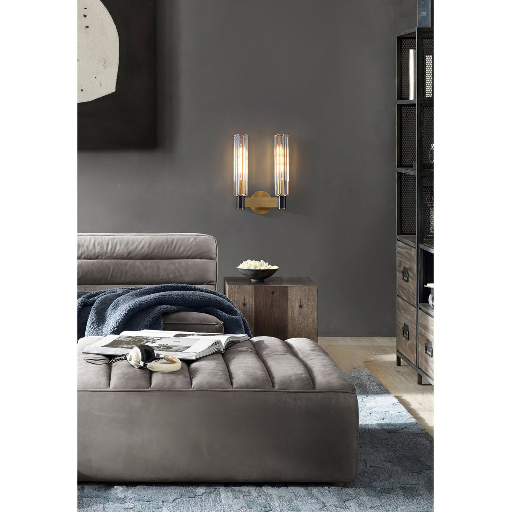 Cylinder Crystal Glass Wall Sconce with Brass Body