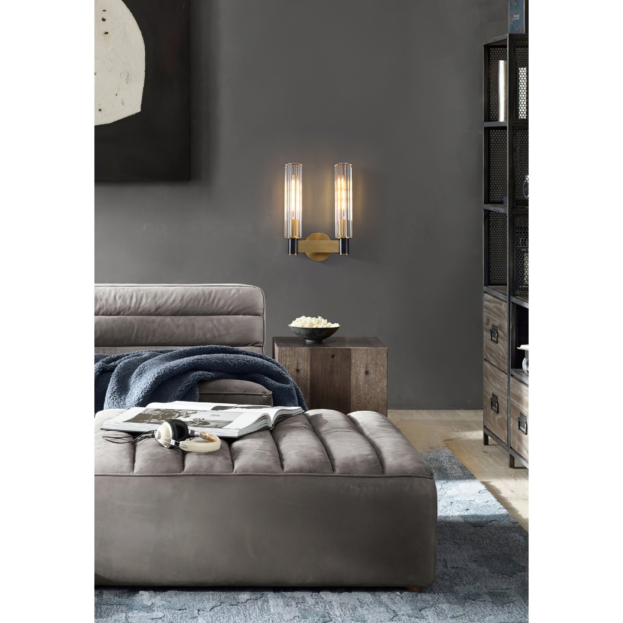 Cylinder Crystal Glass Wall Sconce with Brass Body