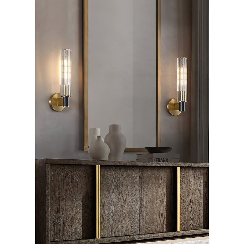Cylinder Crystal Glass Wall Sconce with Brass Body