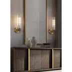 Cylinder Crystal Glass Wall Sconce with Brass Body