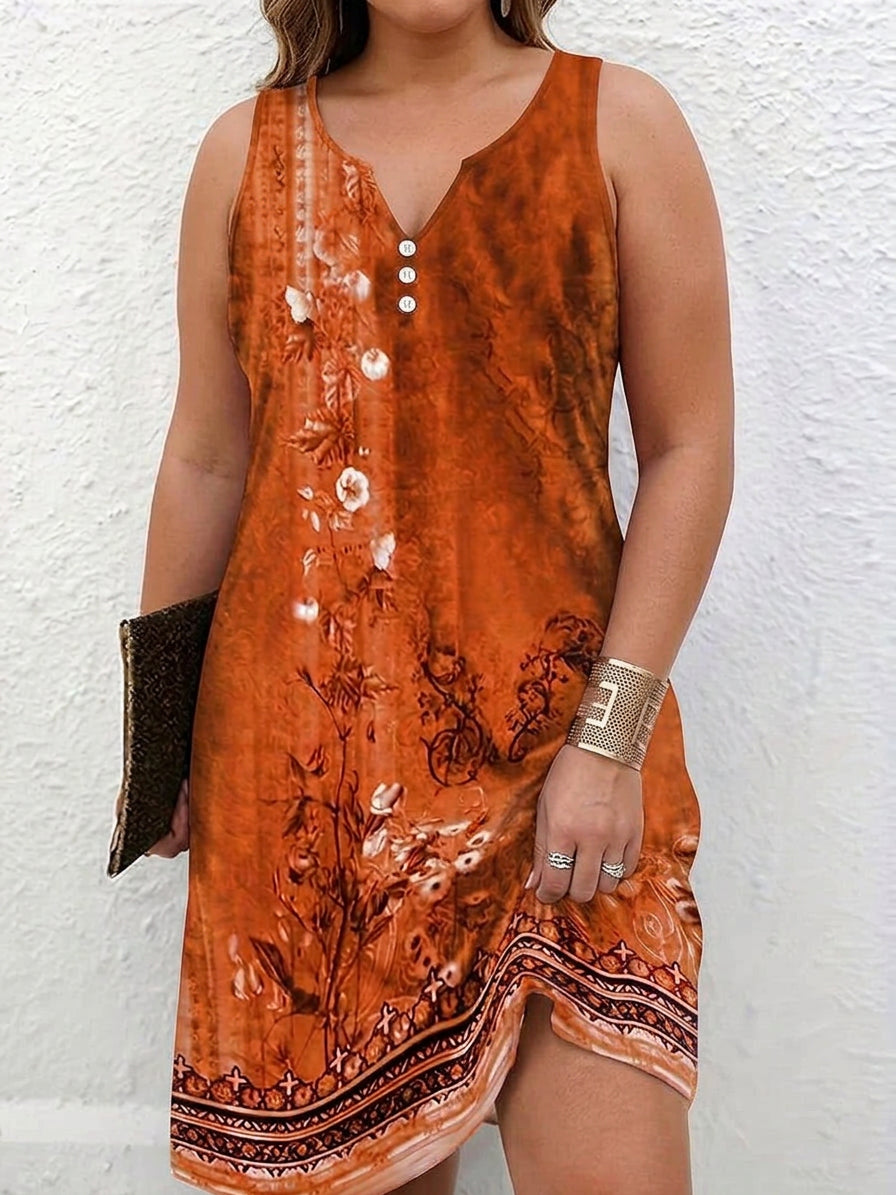 Stylish Mini Dress for Women Abstract-Print Sleeveless V-Neck