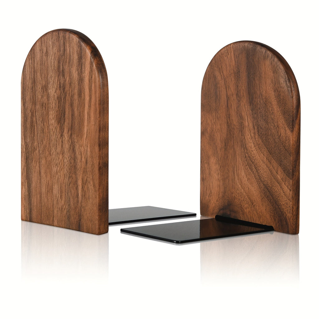 Black Walnut Wood Bookends – Heavy Duty, Non-Slip Book Holder for Shelves, Home & Office Decor
