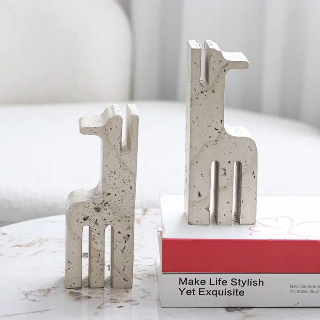Bela Ethnic Sculpture Bookends | Travertine Marble, Abstract Design
