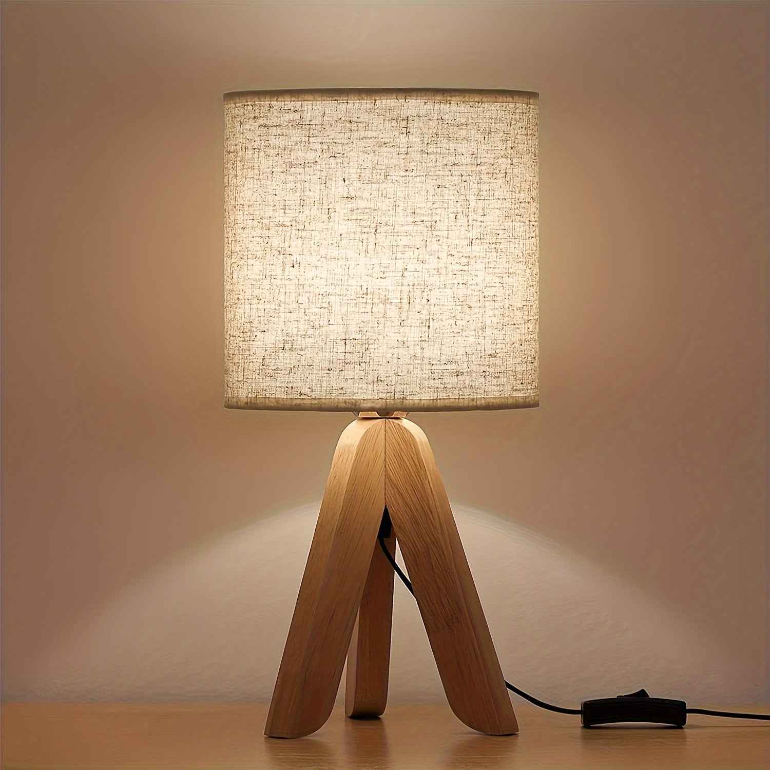 Beneva Tripod Table Lamp | Wooden Base, Fabric Shade