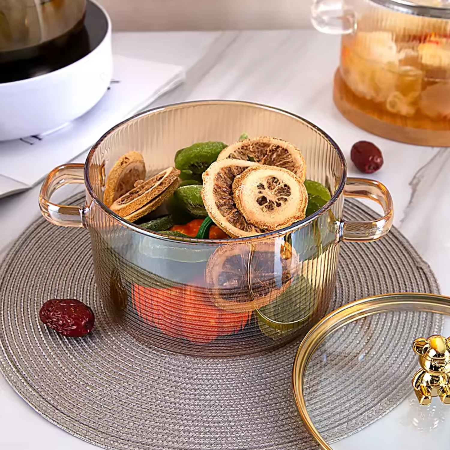 Bela Glass Pot | 1600ml Capacity, Golden Bear Handle