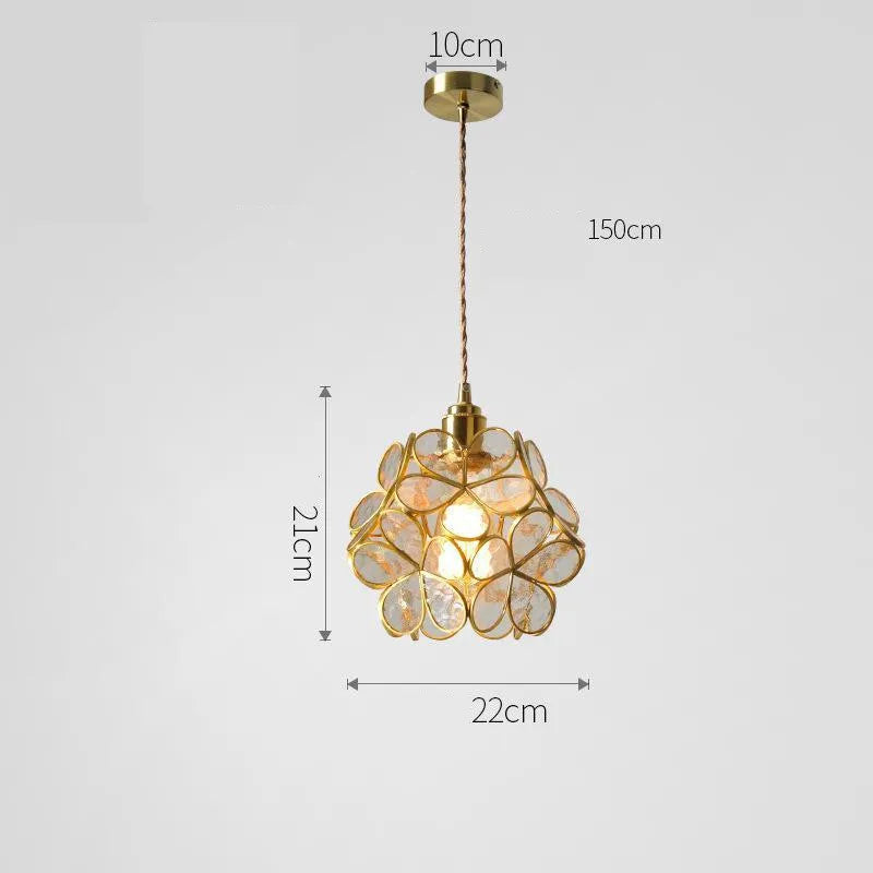 Bela Glass Pendant Light | Floral Design, Brass Finish