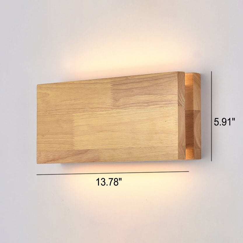 Rectangular LED Wall Sconce Lamp in Japanese Wabi-Sabi Log Wood Design