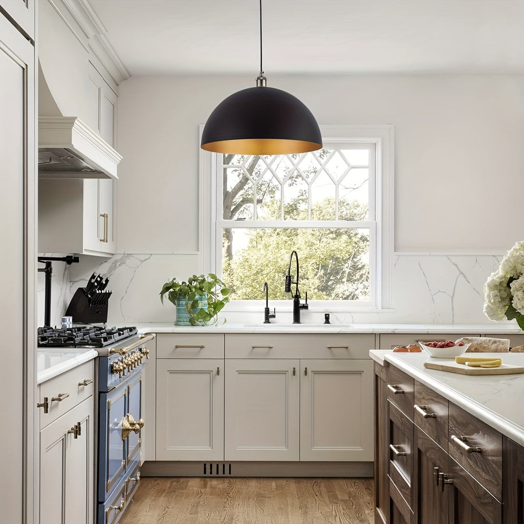 Bello Pendant Light | Adjustable Iron Shade, Black & Gold Finish