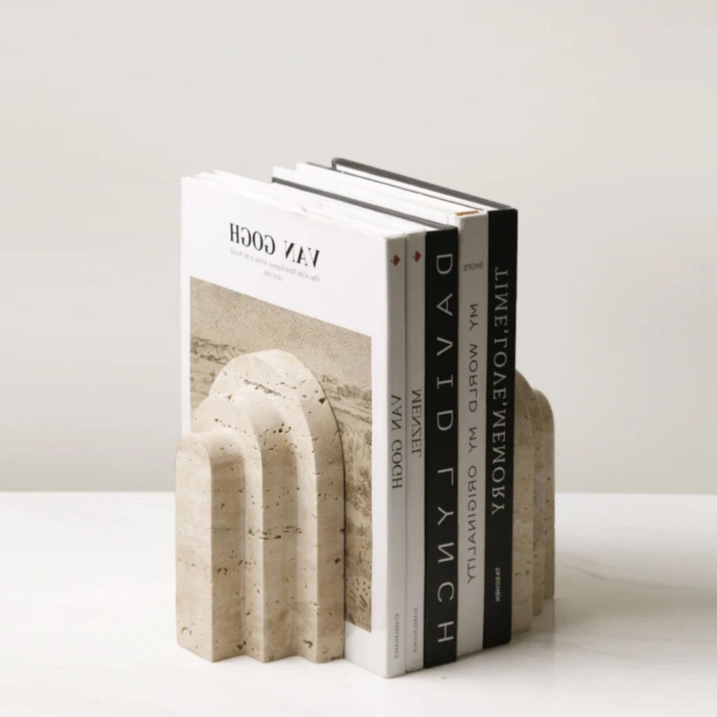 Brio Bookends | Polished Travertine Marble, Set of 2