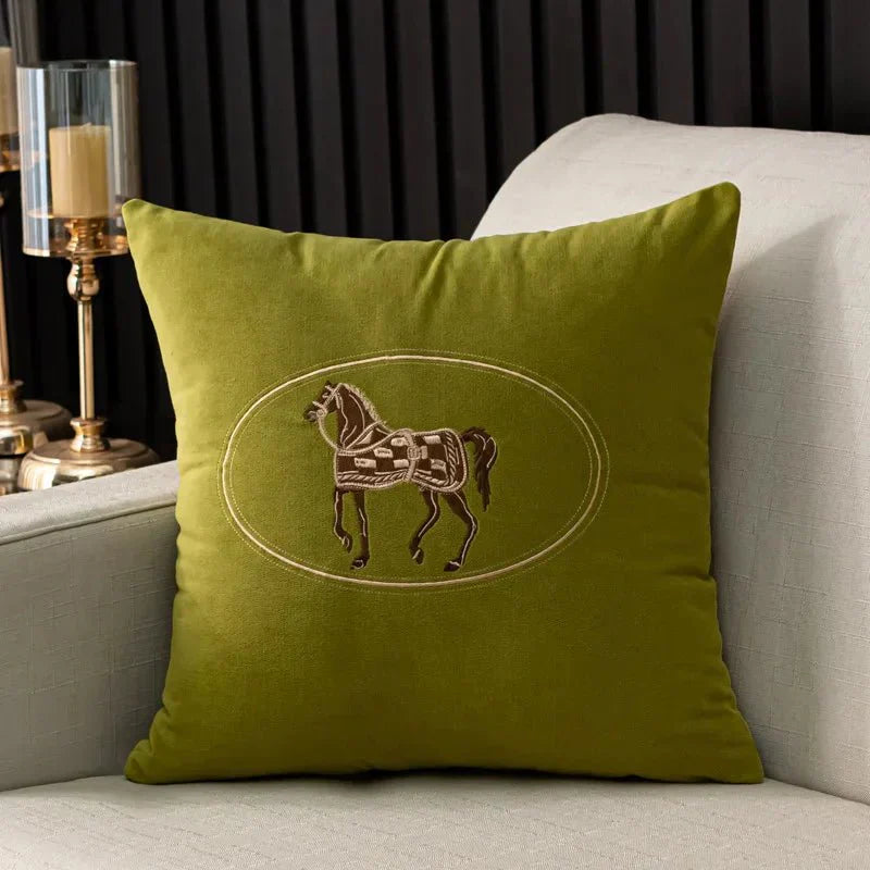 Bela Velvet Cushion Cover | Embroidered Horse Design, 45x45 cm