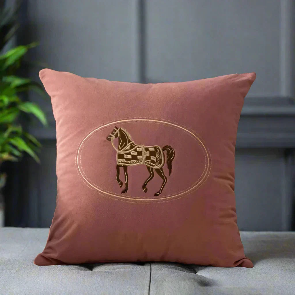 Bela Velvet Cushion Cover | Embroidered Horse Design, 45x45 cm
