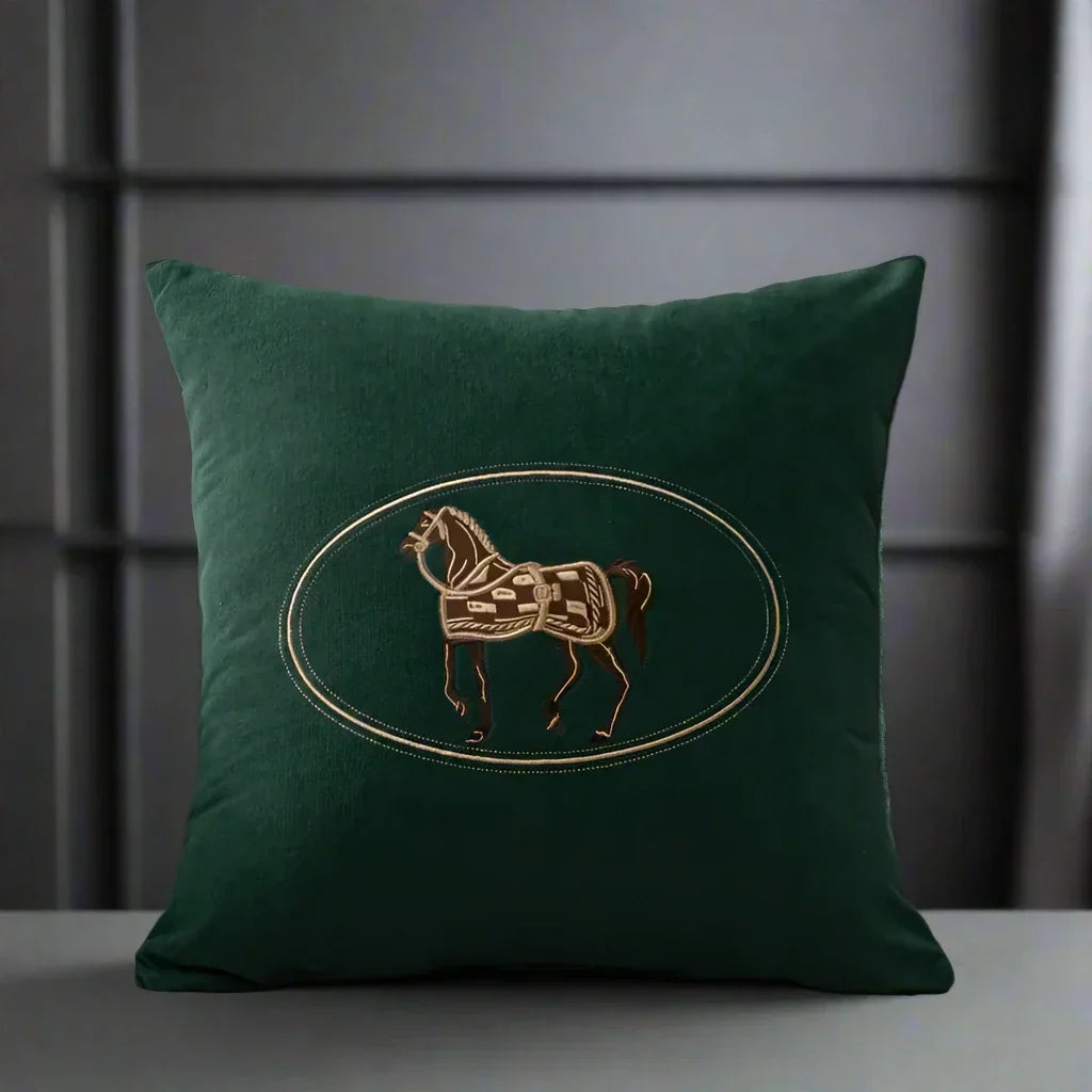 Bela Velvet Cushion Cover | Embroidered Horse Design, 45x45 cm