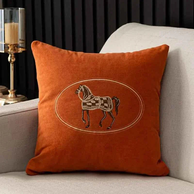 Bela Velvet Cushion Cover | Embroidered Horse Design, 45x45 cm