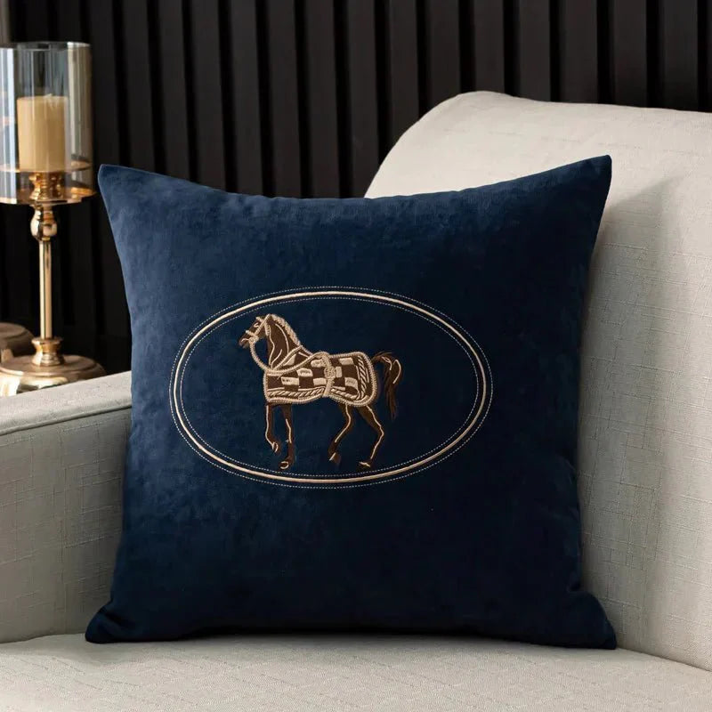 Bela Velvet Cushion Cover | Embroidered Horse Design, 45x45 cm