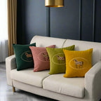 Bela Velvet Cushion Cover | Embroidered Horse Design, 45x45 cm