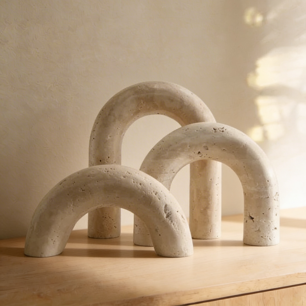 Bela Decorative Arch Figures | Travertine Marble Style, Set of 3